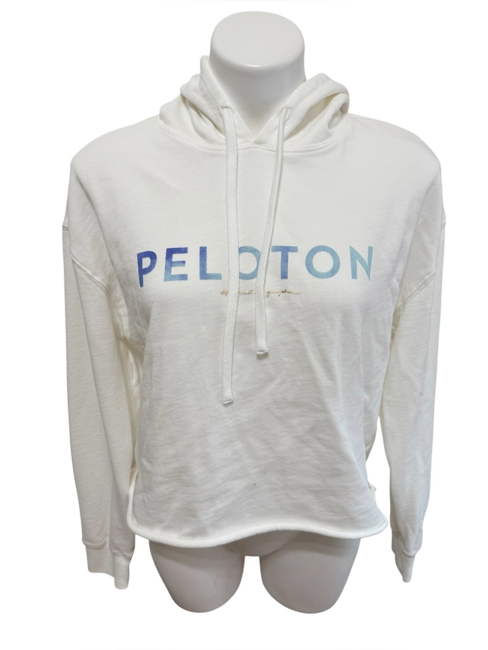 Peloton spiritual gangster White terry Hoodie size large rolled hem on Bottom